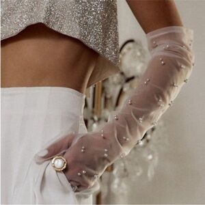 White Embellished Opera Gloves